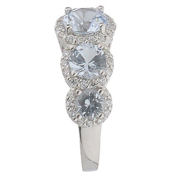 QVC Epiphany Platinum Clad Diamonique Blue 5 Stone Ring. 0069 - Picture 3 of 4